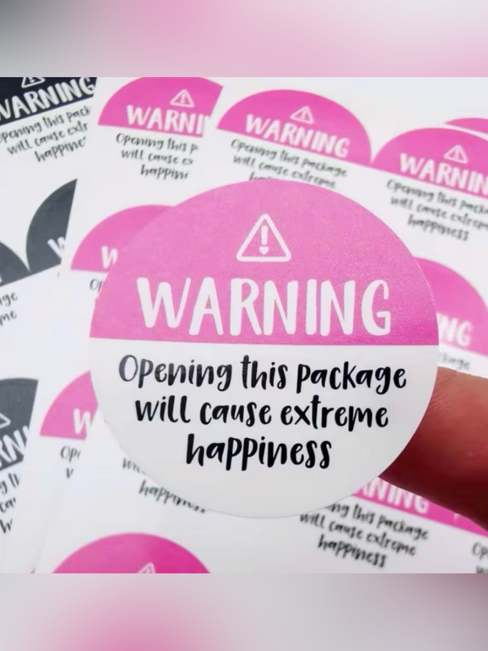 120 Pink 'Warning' Gift Sticker - Fun Package Label